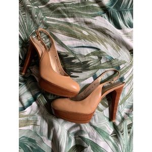 Stuart Weitzman leather platform sling back heels